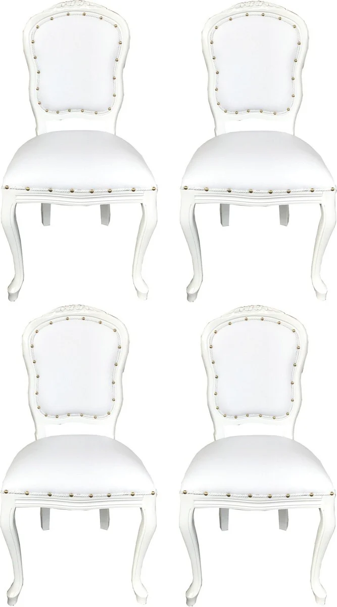 Luxury Baroque dining room set white / white 55 x 54 x H. 103 cm - 4 handmade dining chairs with faux leather - Baroque dining room furniture