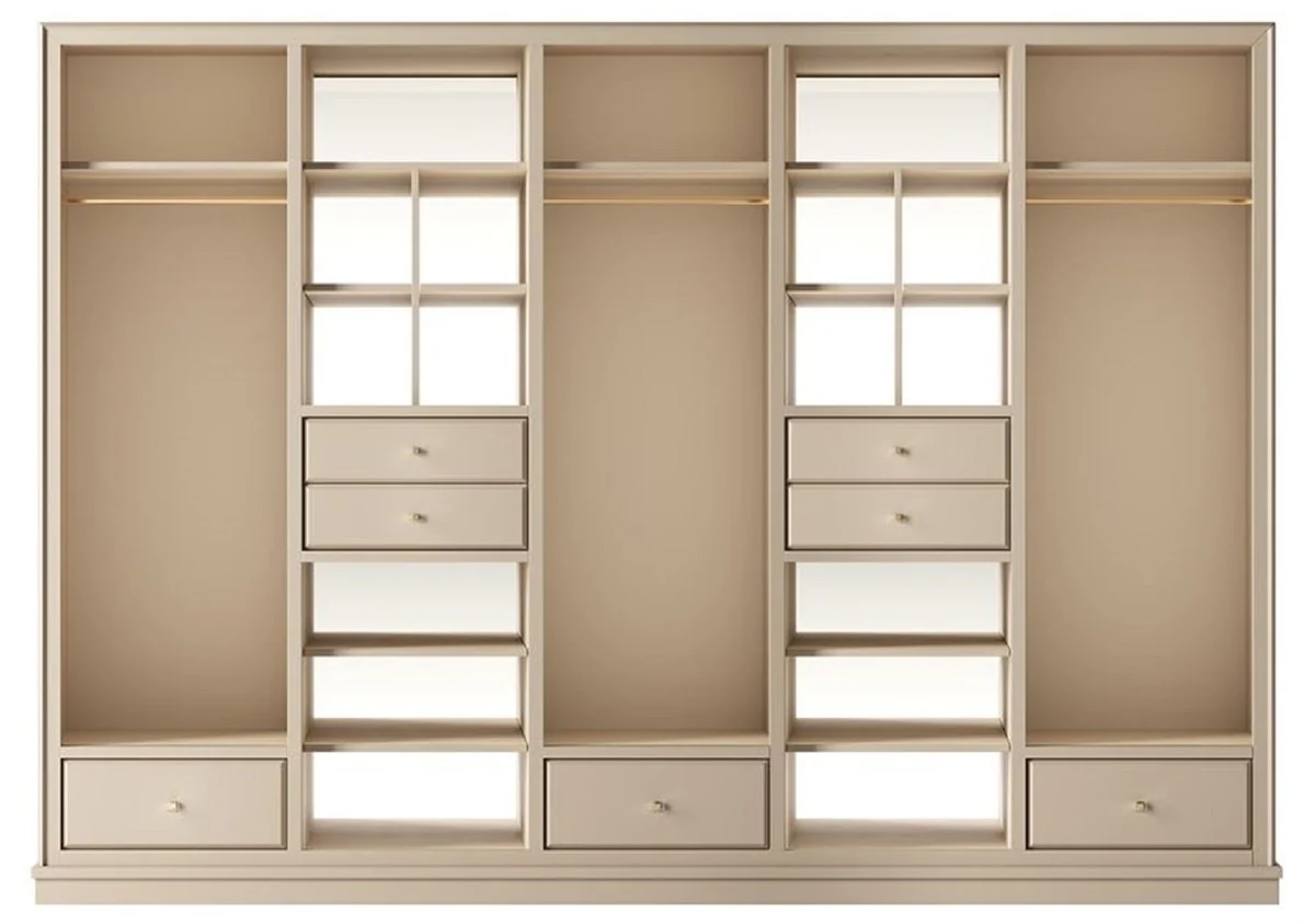 Luxury wardrobe beige 326 x 60 x H. 230 cm - Open bedroom wardrobe - Bedroom furniture - Hotel furniture - Luxury furniture - Luxury furnishings - Bedroom furnishings