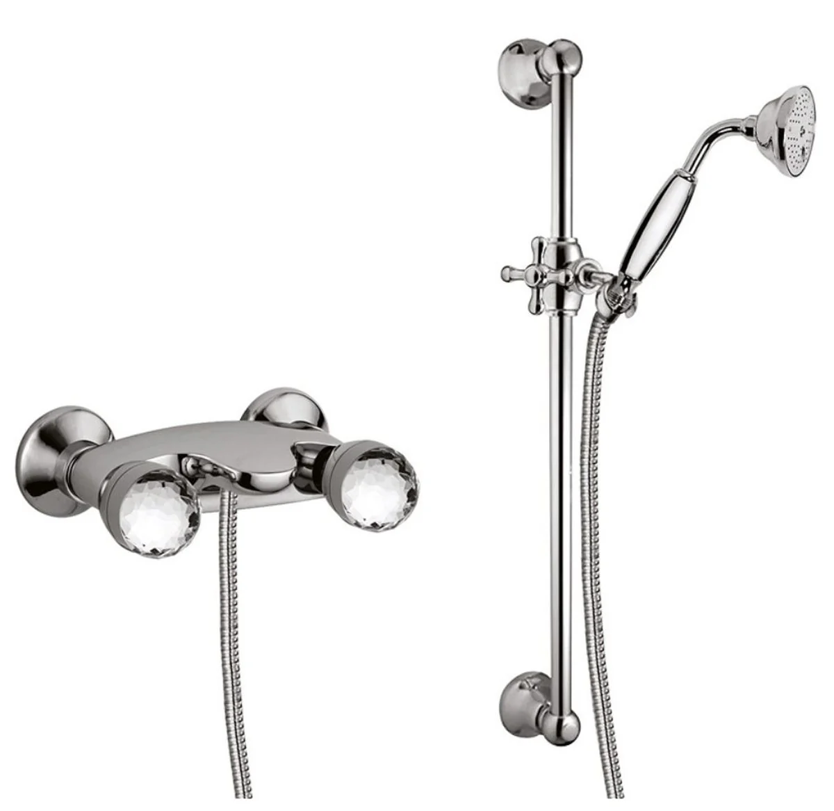 Luxury shower set with Swarovski crystal glass silver - bathroom shower set with shower rail