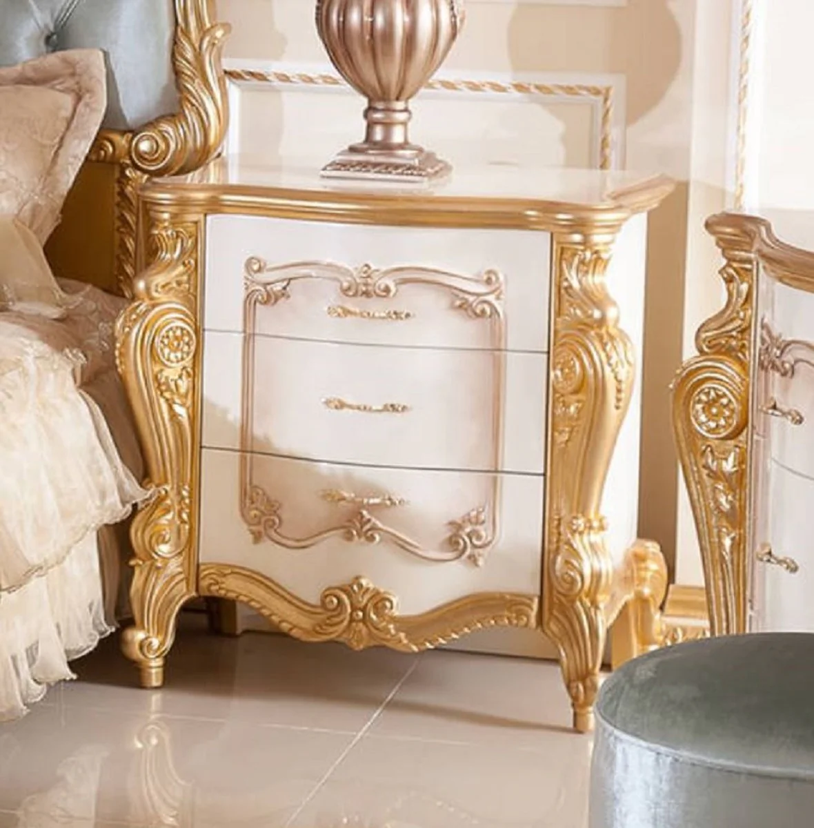Luxury baroque night dresser white / brown / gold 75 cm