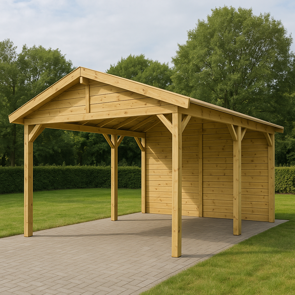 Gartencarport + Fahrzeugüberdachung + Naturholz + Behandeltes Kiefernholz + Außenbereich/Parkplatz 494 x 300 x 246,8 cm
