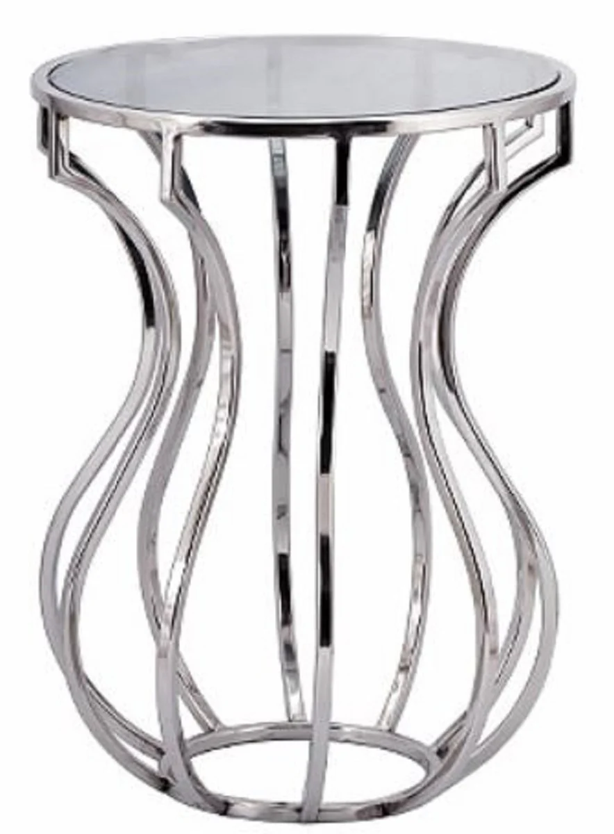 Designer side table silver / black Ø 40 x H. 55 cm - round luxury table with tinted glass top