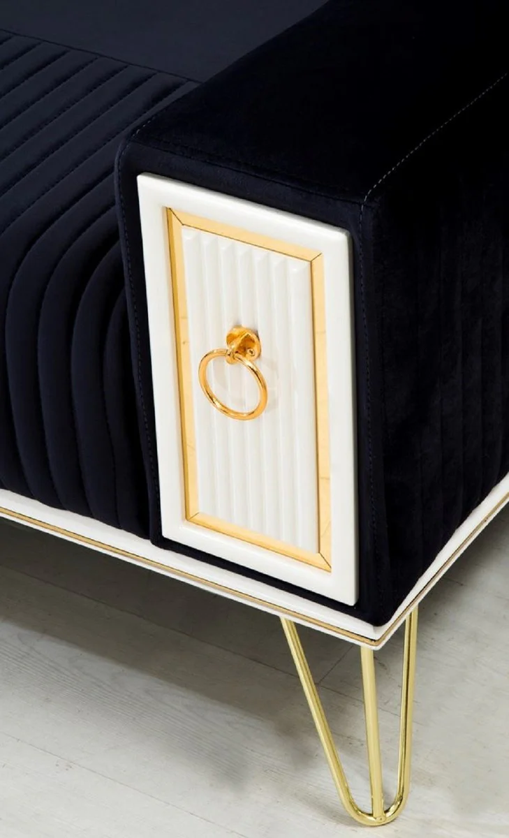 Luxury sofa bed dark blue / white / gold 220 x 90 x H. 80 cm - Modern living room sofa - Living room furniture