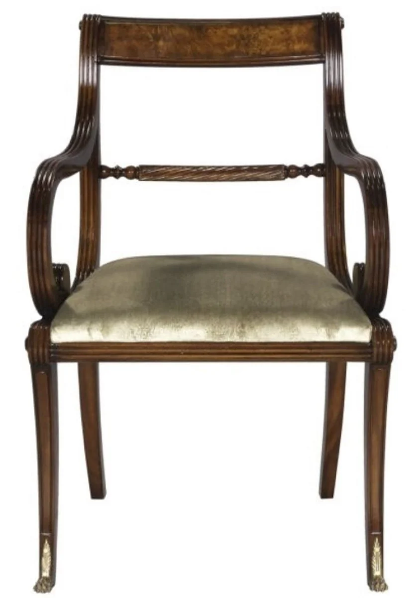 Luxury baroque dining chair with armrests brown / gold 59 x 57 x H. 88 cm - luxury quality