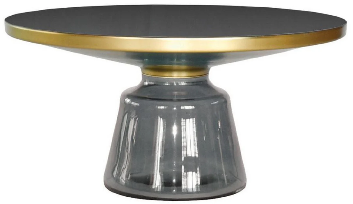 Luxury coffee table black / gray / gold Ø 75 x H. 37 cm - Round glass living room table - Modern living room furniture