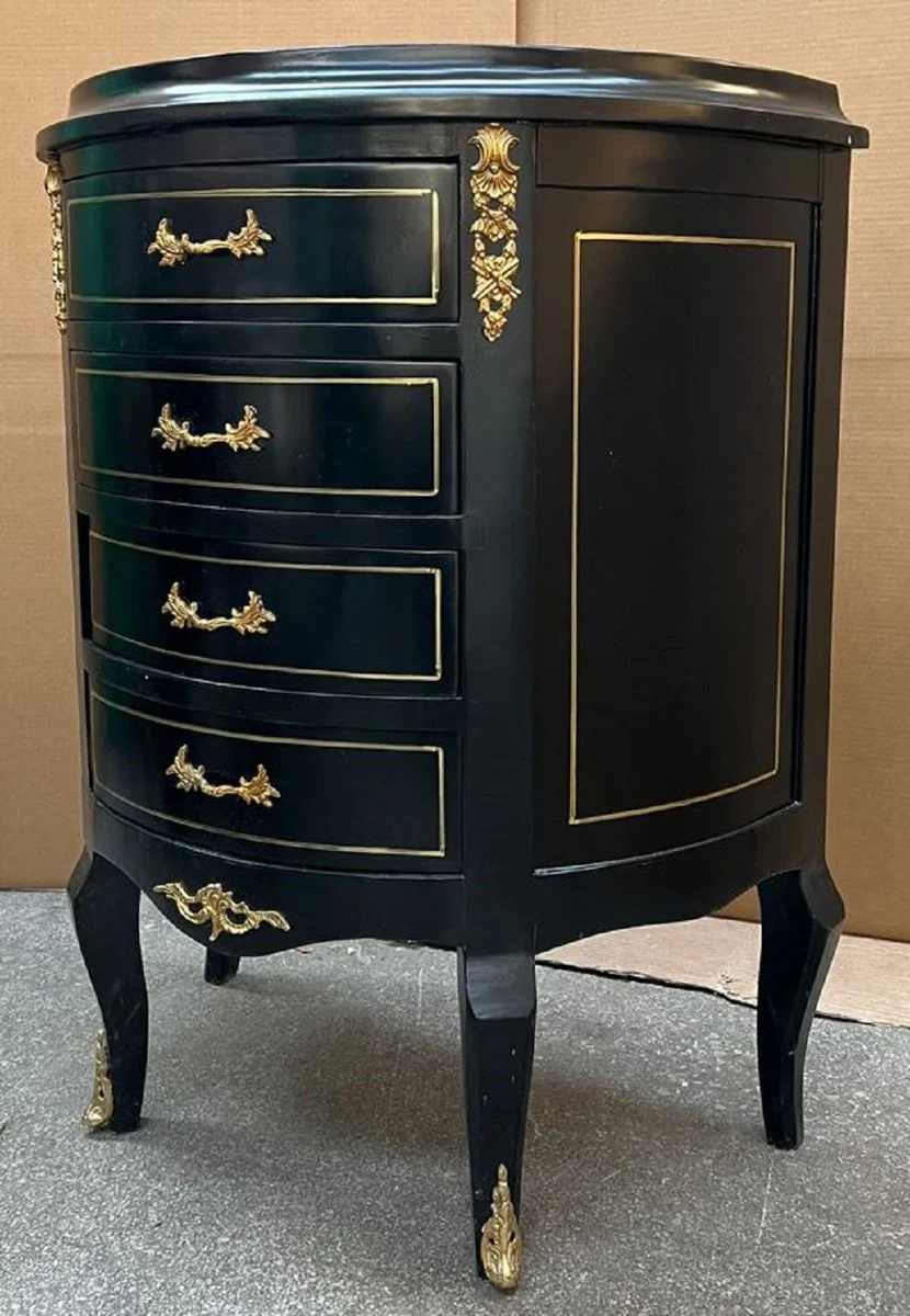Baroque chest of drawers with 4 drawers black / gold - Handcrafted solid wood chest of drawers in Baroque style - Handcrafted Baroque furniture - Noble & magnificent