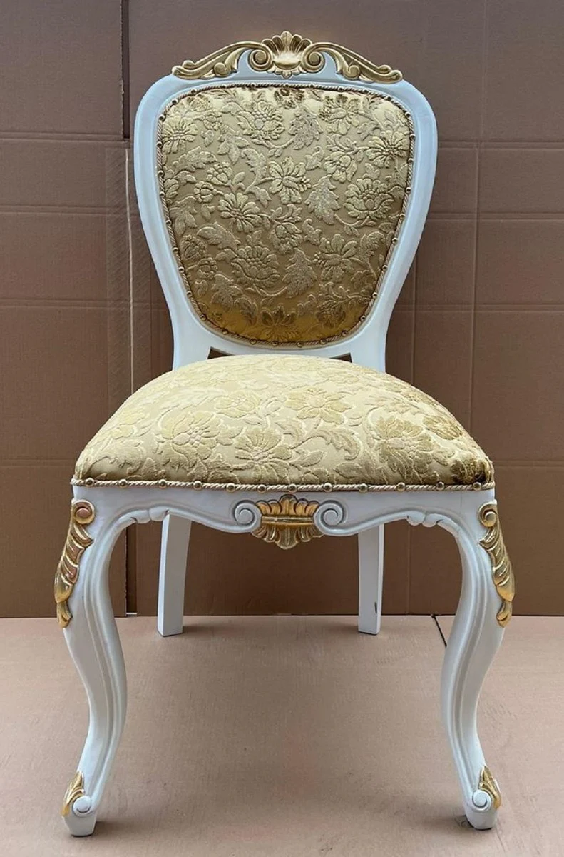 Luxury baroque dining room chair with elegant pattern gold / white / gold - dining room furniture in baroque style - luxury furniture in baroque style - baroque furniture - baroque interior