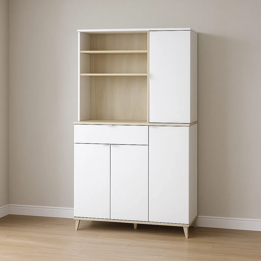 Küchen-Sideboard – Weiß und heller Naturton – Melamin – Innenraum – 119,3 cm x 40 cm x 188,6 cm – ahEbNUSeL8wh