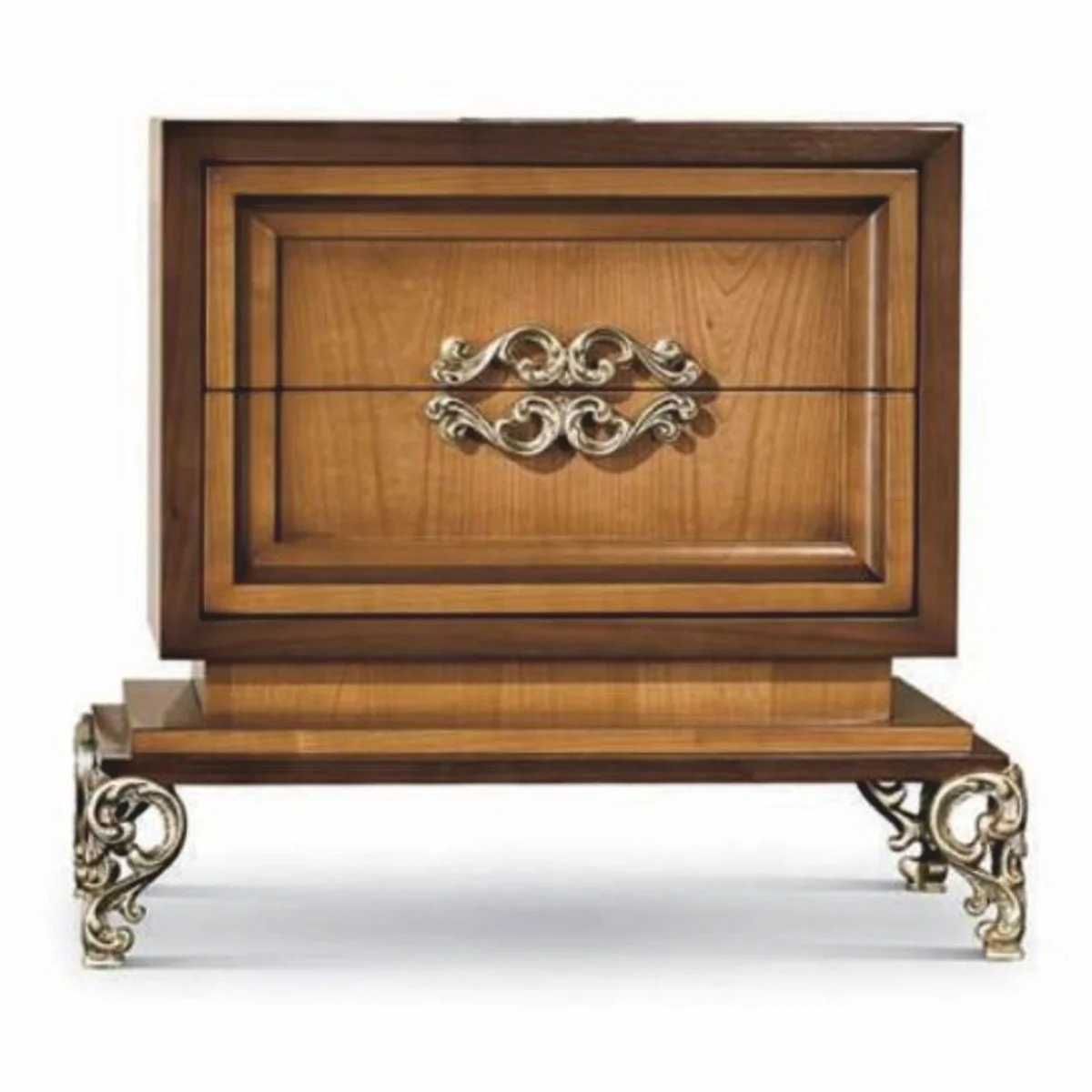 Luxury baroque night dresser dark brown / brown / silver 70 cm - Made in Italy