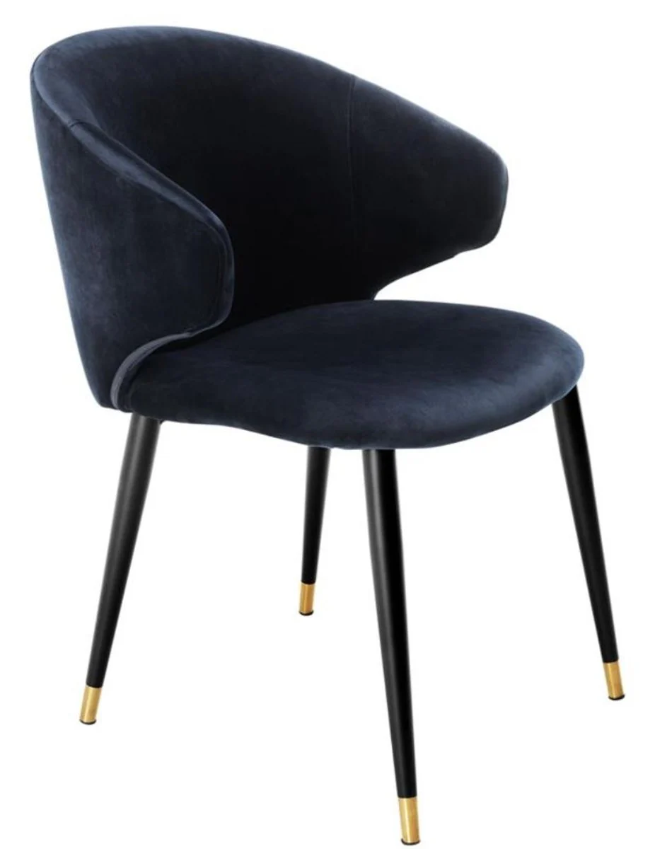 Luxury dining room chair with armrests midnight blue / black / gold 57 x 66 x H. 83 cm - Dining room furniture