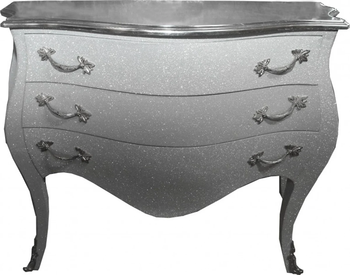 Baroque chest of drawers white / glitter look 120cm with silver top plate