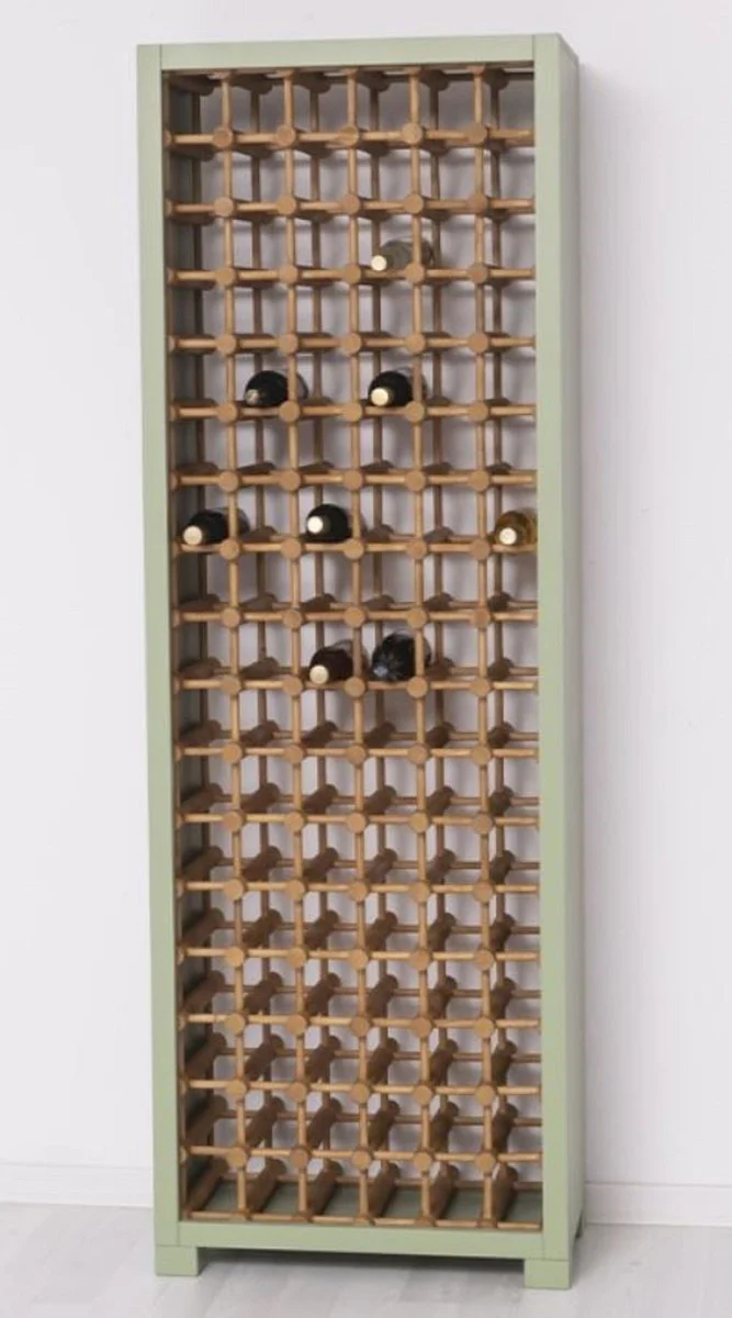 Country house style solid wood wine cabinet green / natural colors 68 x 35 x H. 200 cm - Solid wood wine rack in country house style - Solid wood bar furniture - Country house style bar furniture