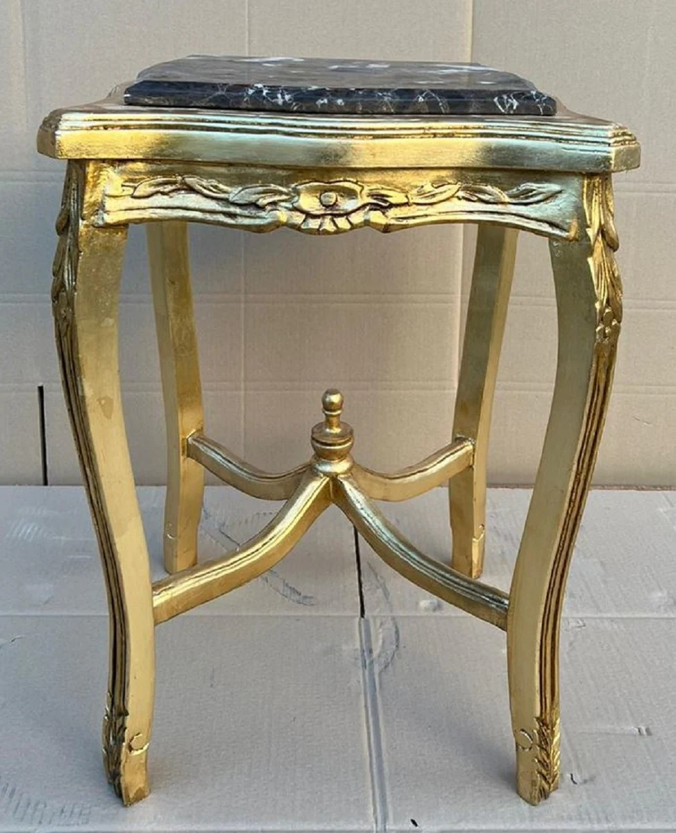 Baroque side table gold / black - antique style solid wood table with marble top - antique style furniture - baroque furniture