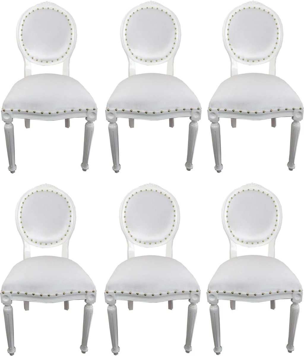 Luxury baroque dining room set medallion white 50 x 52 x H. 99 cm - 6 handmade dining chairs - baroque dining room furniture