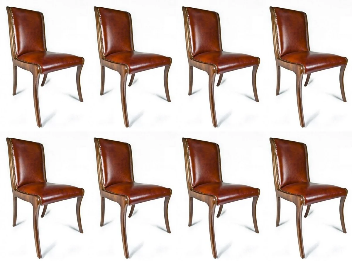 Luxury leather dining room chairs set of 8 brown 50 x 47 x H. 95 cm - real leather kitchen chairs - real leather furniture - luxury furniture