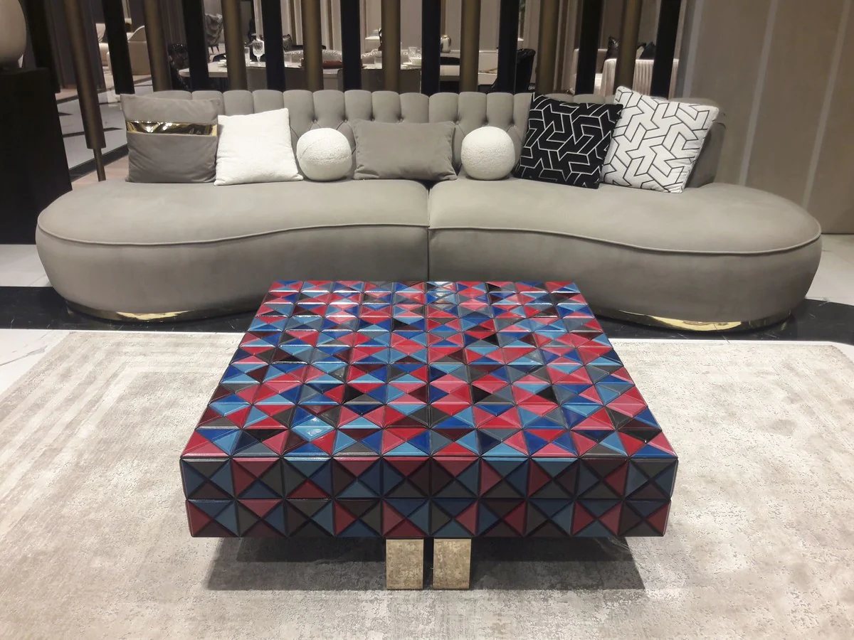 Luxury coffee table colorful / gold 100 cm - square living room table
