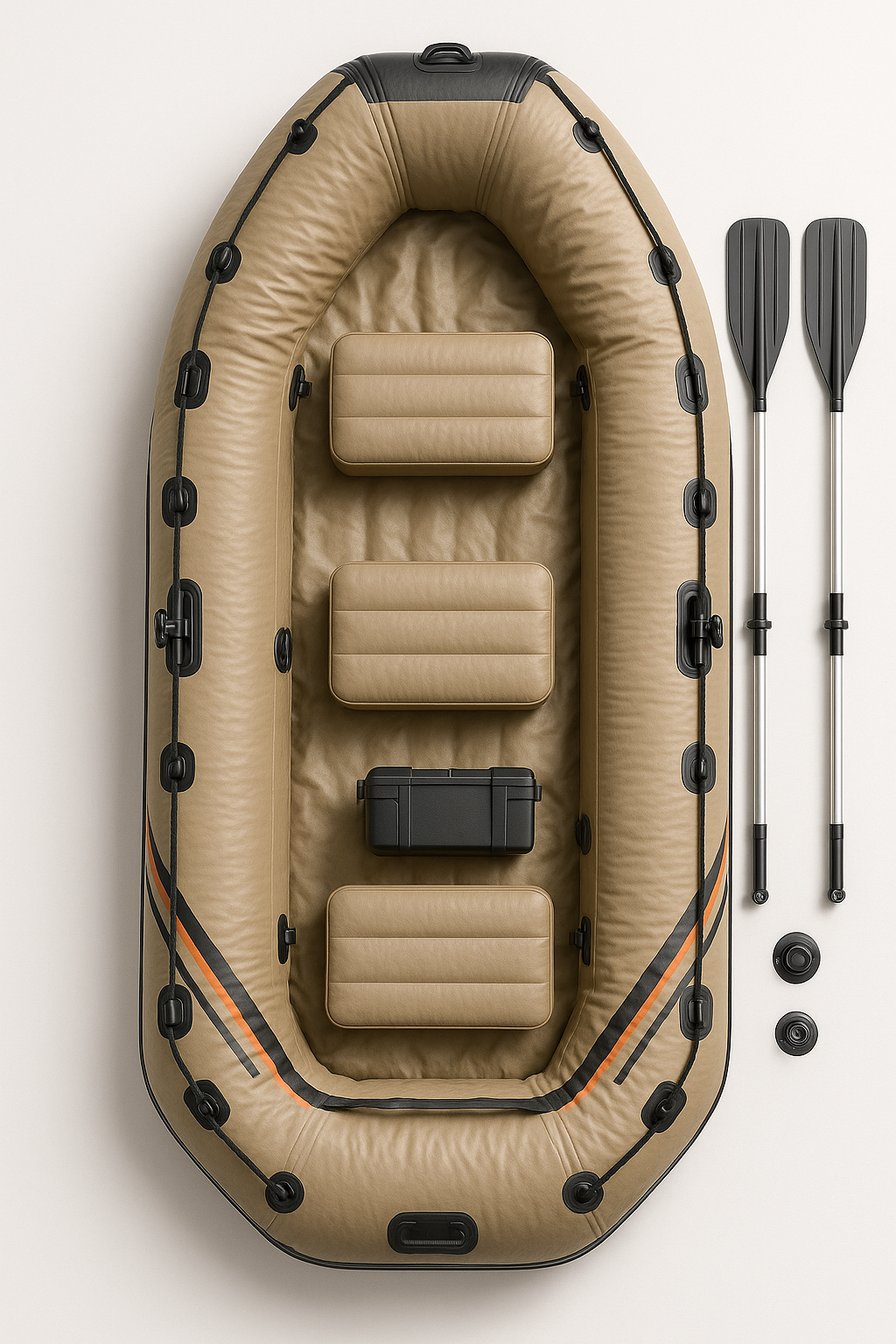 Beiges, aufblasbares PVC-Boot zum Angeln und für Seen, 291 x 127 x 46 cm, montierbar, ajDTDMU522Bx