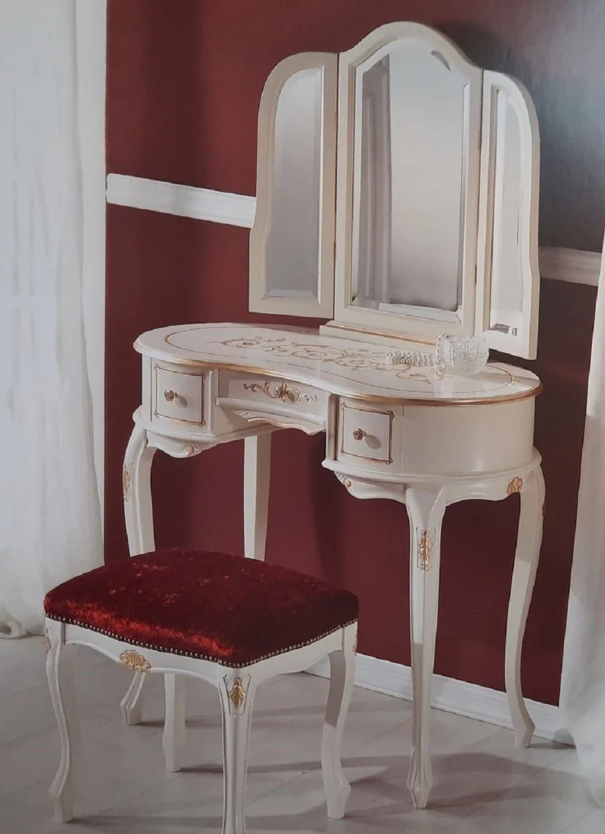 Luxury Baroque Bedroom Set Bordeaux Red / White / Gold - 1 Baroque Dressing Table & 1 Baroque Mirror & 1 Baroque Stool - Baroque Bedroom Furniture - Luxury Quality - Made in Italy
