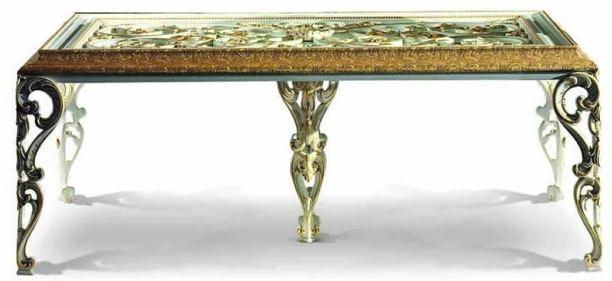Luxury baroque dining table with glass top ivory / gold 212 cm - Made in Italy