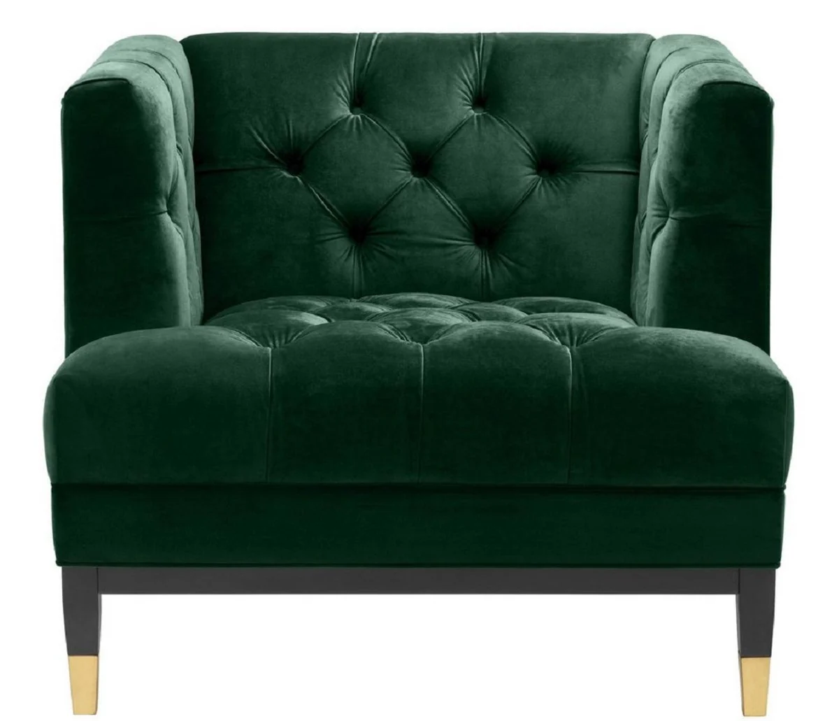 Luxury living room armchair green / black / brass 93 x 85 x H. 79 cm - Chesterfield Furniture