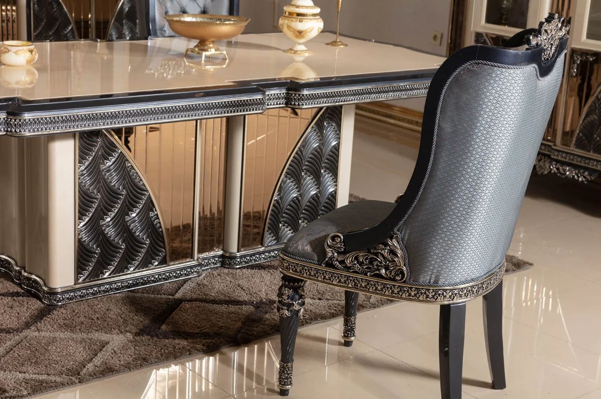 Luxury Baroque Dining Room Set Beige / Light Blue / Black / Gold - 1 Baroque Dining Table & 6 Baroque Dining Room Chairs - Luxury Dining Room Furniture in Baroque Style - Baroque Furniture - Noble & Magnificent