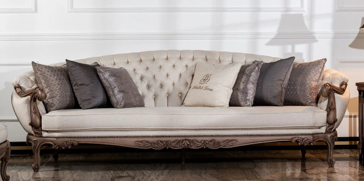 Luxury Baroque Sofa Cream / Brown - Handmade Living Room Sofa in Baroque Style - Baroque Living Room Furniture