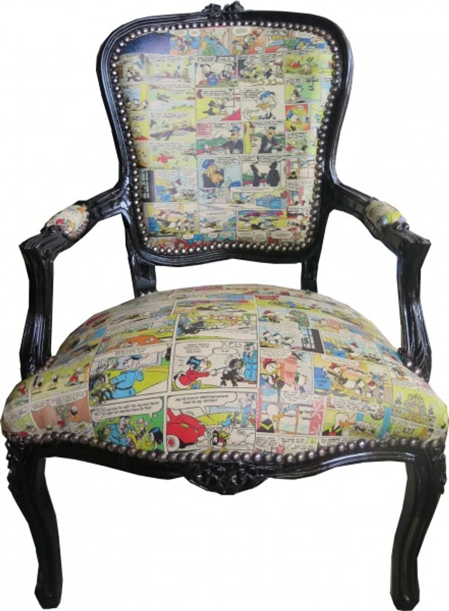 Baroque Salon Chair Comic Design / Black - Furniture Antique Style