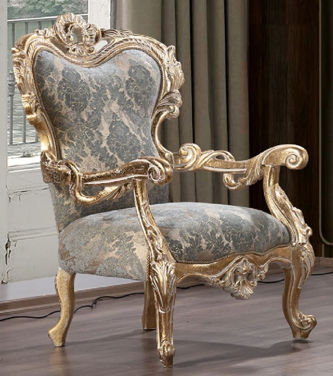 Luxus Barock Wohnzimmer Set Grün / Antik Gold - 2 Barock Sofas & 2 Barock Sessel & 1 Barock Couchtisch - Luxus Wohnzimmer Möbel im Barockstil - Barock Möbel