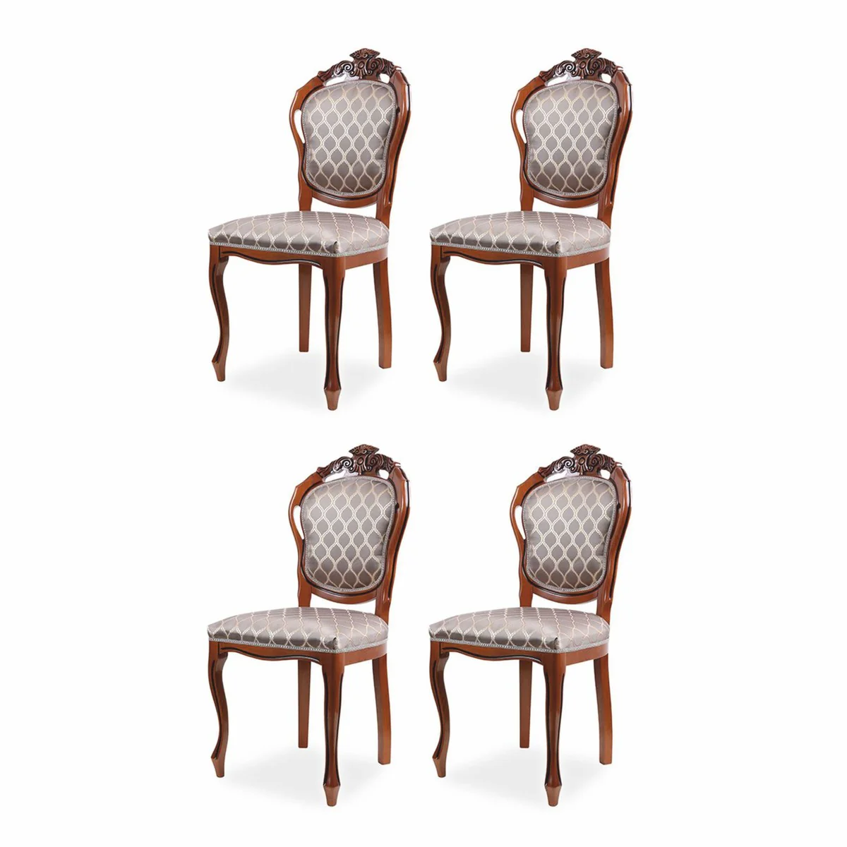 Luxury baroque dining room chair set of 4 with pattern gray / brown H. 102 cm