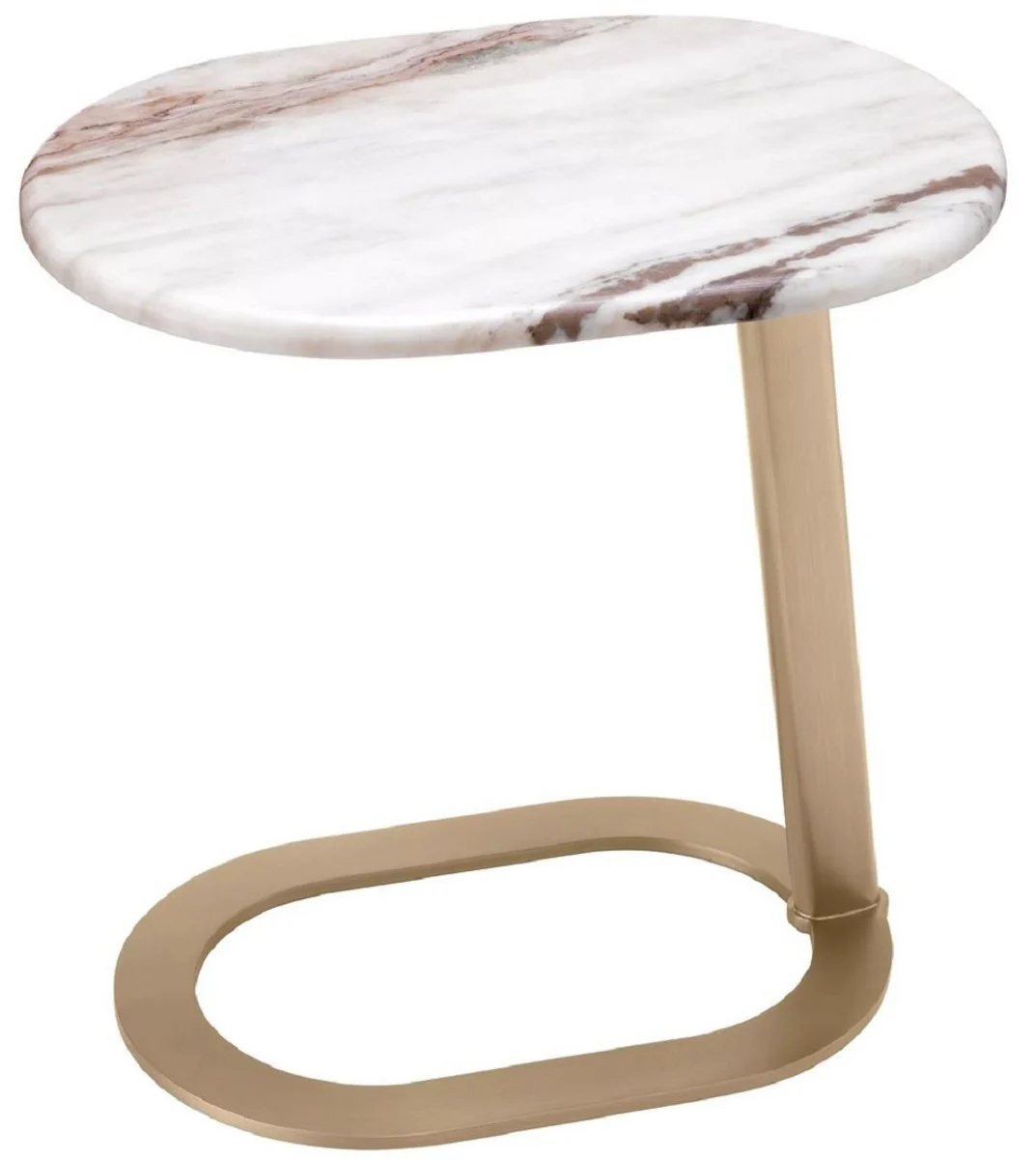 Luxury side table white-brown / brass 49 x 34 x H. 50 cm - stainless steel table with marble top - living room furniture - luxury furniture - living room furnishings - luxury quality
