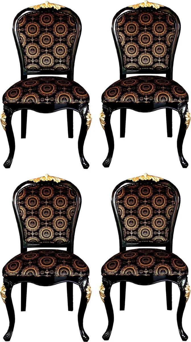 Pompöös by Luxury Baroque Dining Room Chairs with Crown Black / Gold - Pompöös Baroque Chairs designed by Harald Glööckler - 4 Dining Room Chairs - Baroque Dining Room Furniture