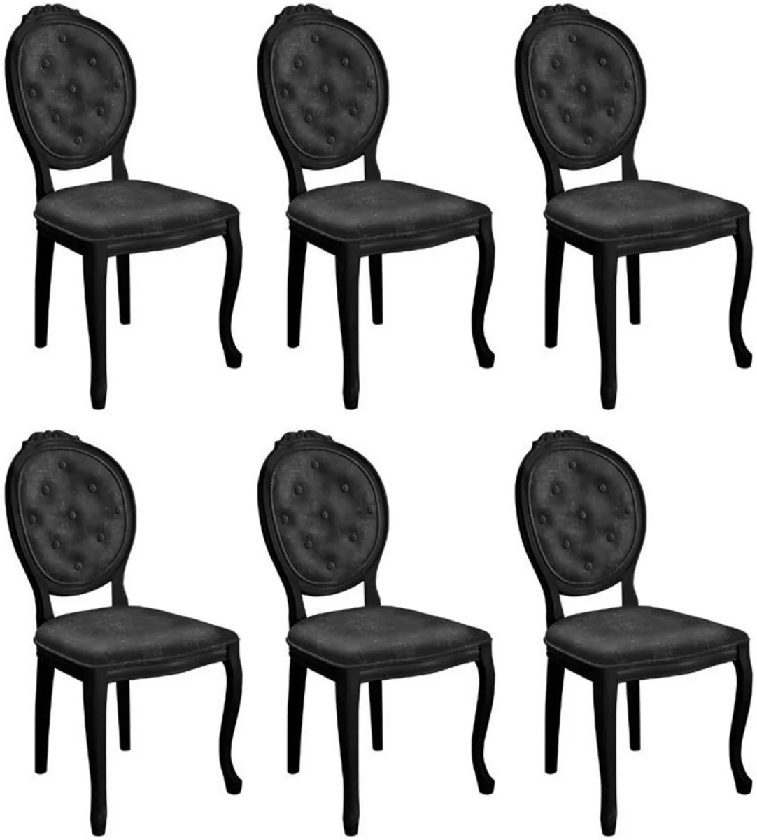 Baroque Dining Room Chair Set Black - 6 Handmade Kitchen Chairs in Baroque Style - Baroque Dining Room Furniture