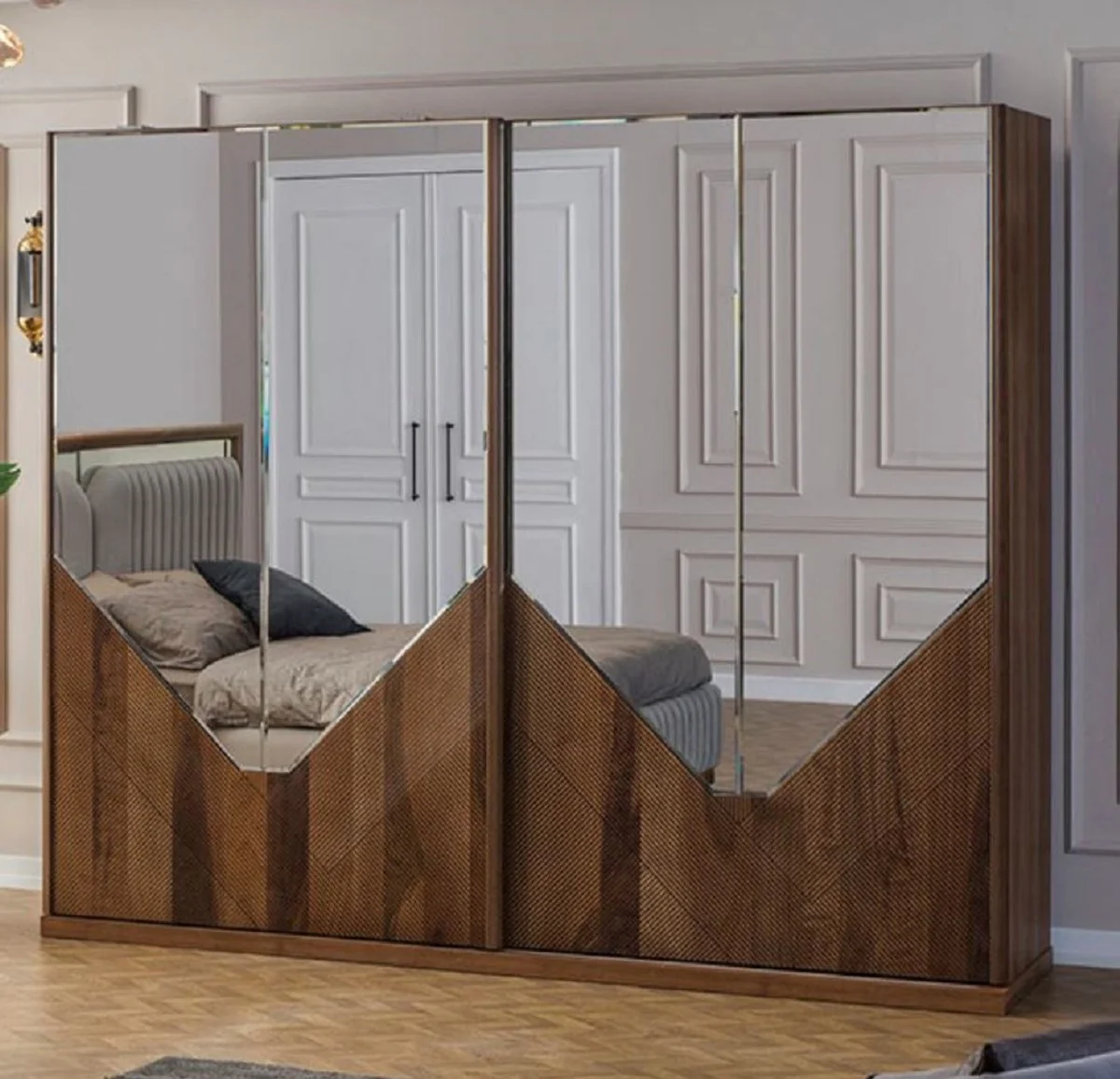 Luxury bedroom wardrobe brown 260 x 68 x H. 220 cm - Modern solid wood wardrobe with 2 sliding doors - Luxury bedroom furniture