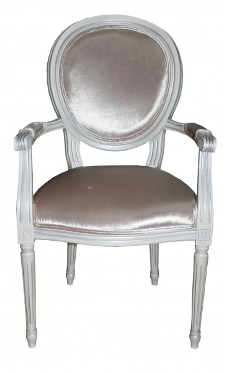 Baroque dining room chair with armrest beige / white / silver - designer chair - luxury quality