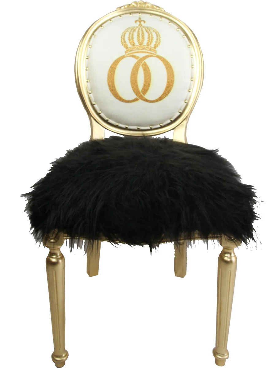 Pompöös by Luxury Baroque Dining Room Chair Faux Fur Black / Gold Crown with Glitter Stones - Pompöös Baroque Chair designed by Harald Glööckler
