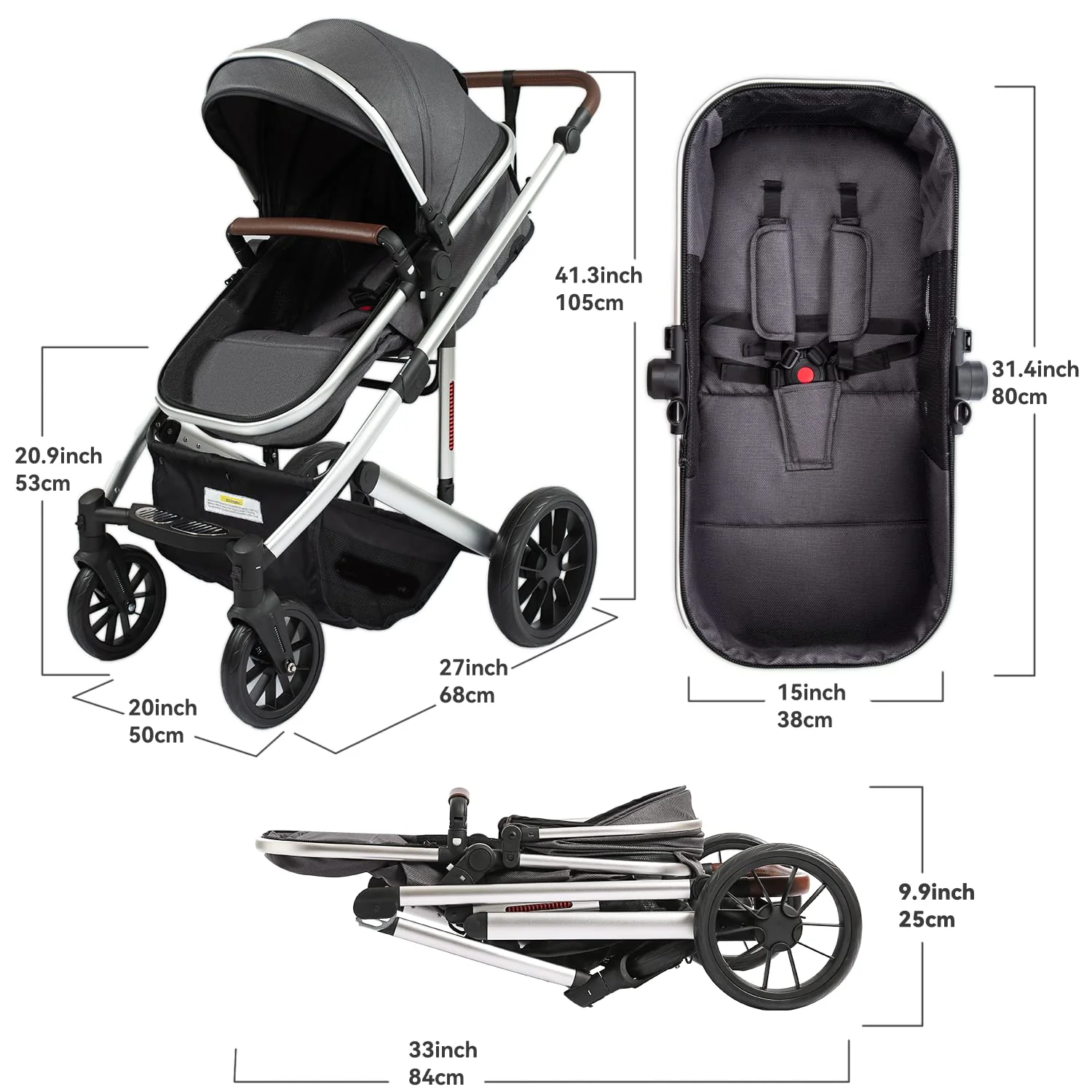 Kinderwagen – 2-in-1-Hochformat-Kabriolett-Kinderwagen mit umkehrbarem Sitz | Faltbarer Kinderwagen aus Aluminiumlegierung, stoßfest, für Kleinkinder im Alter von 0 bis 36 Monaten