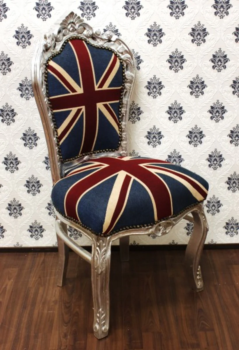 Baroque dining room chair Union Jack / silver