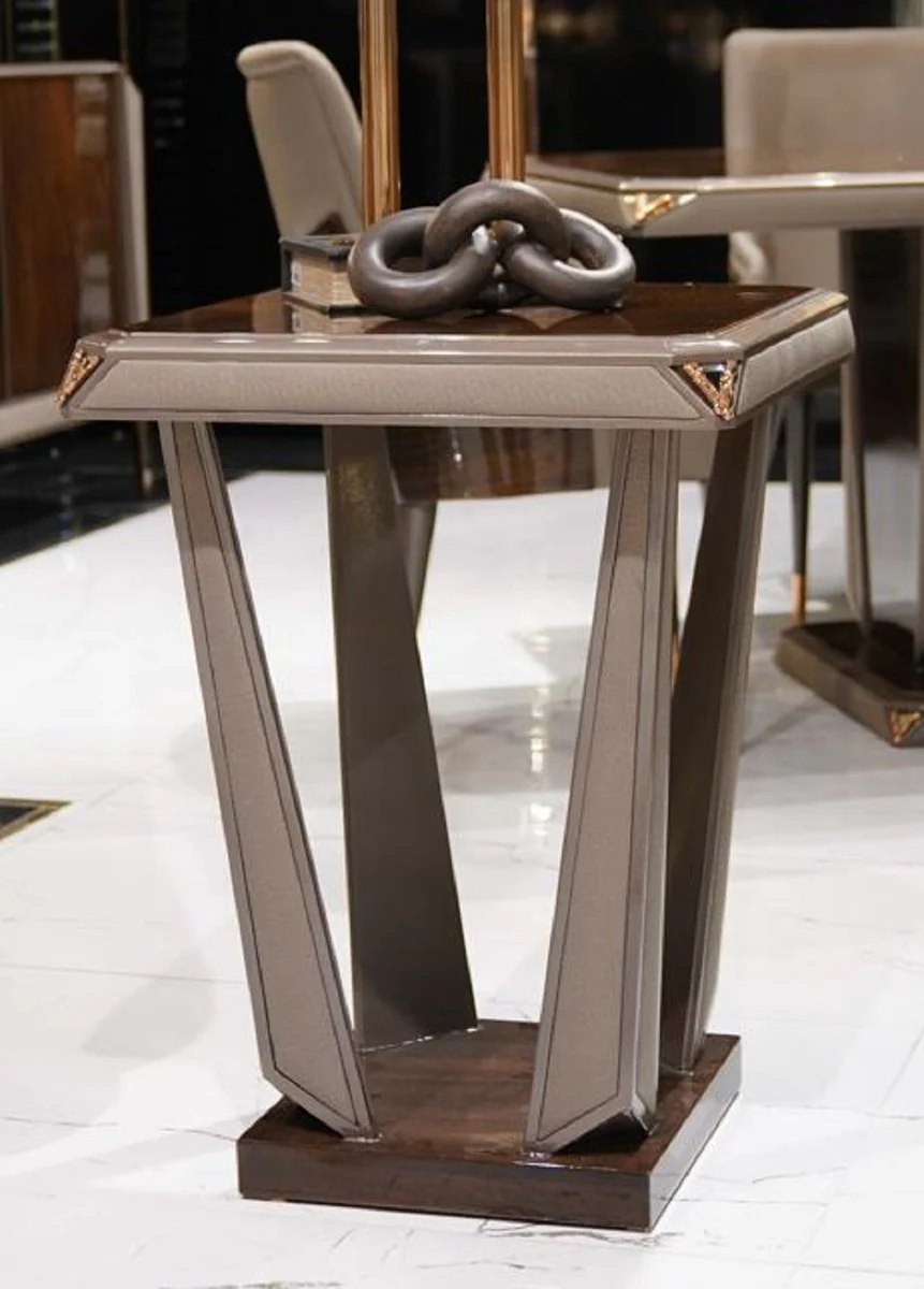 Luxury side table dark brown / gray / copper - Square solid wood table - Living room furniture - Living room furnishings - Luxury furniture - Luxury furnishings - Luxury quality