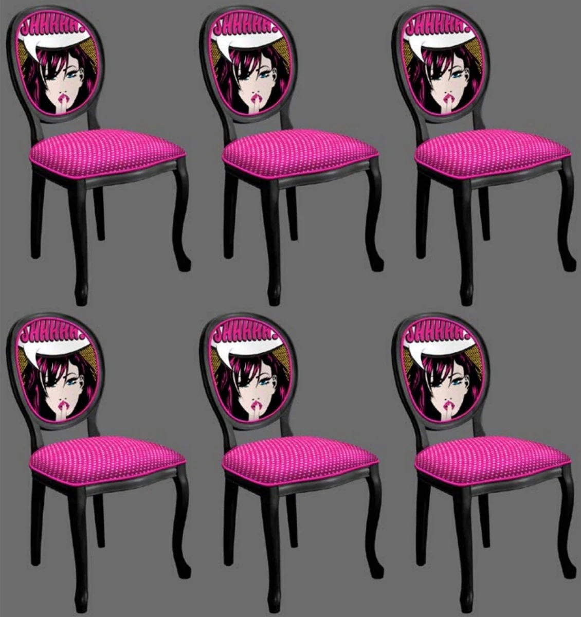 Baroque Dining Room Chair Set Purple / Multicolored / Black - 6 Handmade Kitchen Chairs in Baroque Style - Baroque Dining Room Furniture