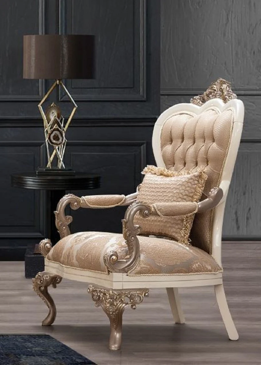 Luxury Baroque Living Room Set Brown / White / Gold - 2 Sofas & 2 Armchairs & 1 Coffee Table - Magnificent Baroque Living Room Furniture