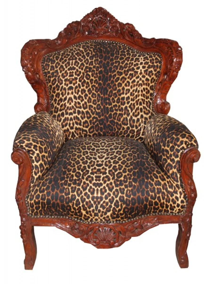 Barock Sessel King Leopard / Braun 85 x 85 x H. 120 cm