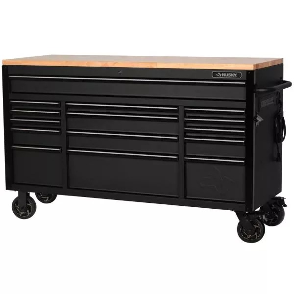 61 IN. W X 23 IN. D HEAVY-DUTY 15-DRAWER MOBILE WORKBENCH MIT SOLI WOOD TOP