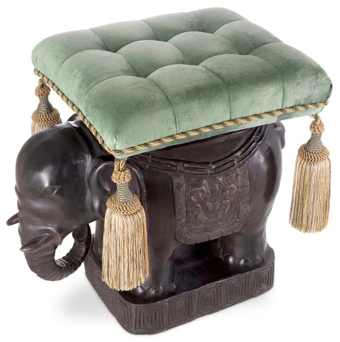 Luxury stool elephant bronze / turquoise / gold 58 x 40 x H. 55 cm - Padded aluminum stool with velvet fabric - Luxury furniture - Luxury quality