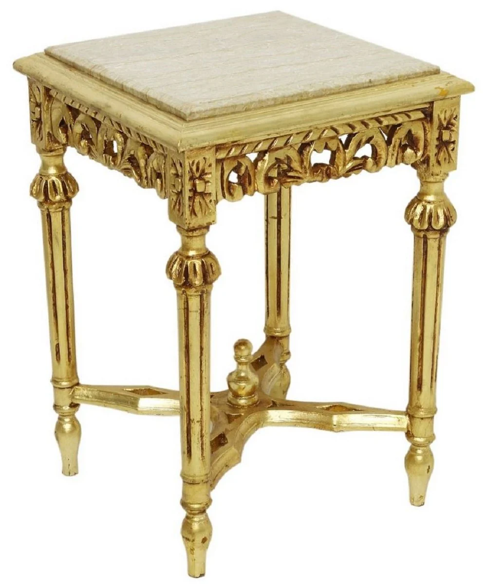 Baroque side table gold / cream - Magnificent solid wood table with marble top - Baroque living room furniture