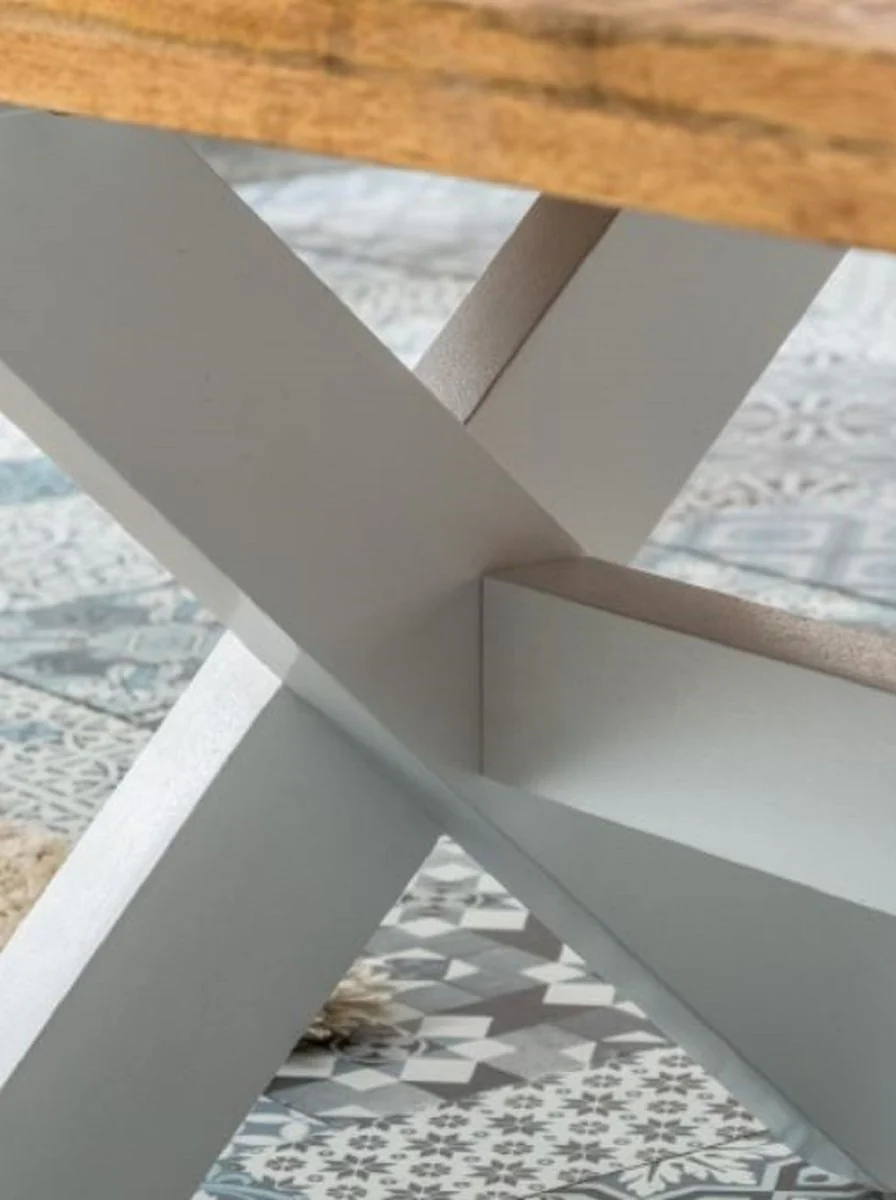 Country house style coffee table natural colors / white 110 x 60 x H. 45 cm - handmade solid wood living room table - living room furniture in country house style