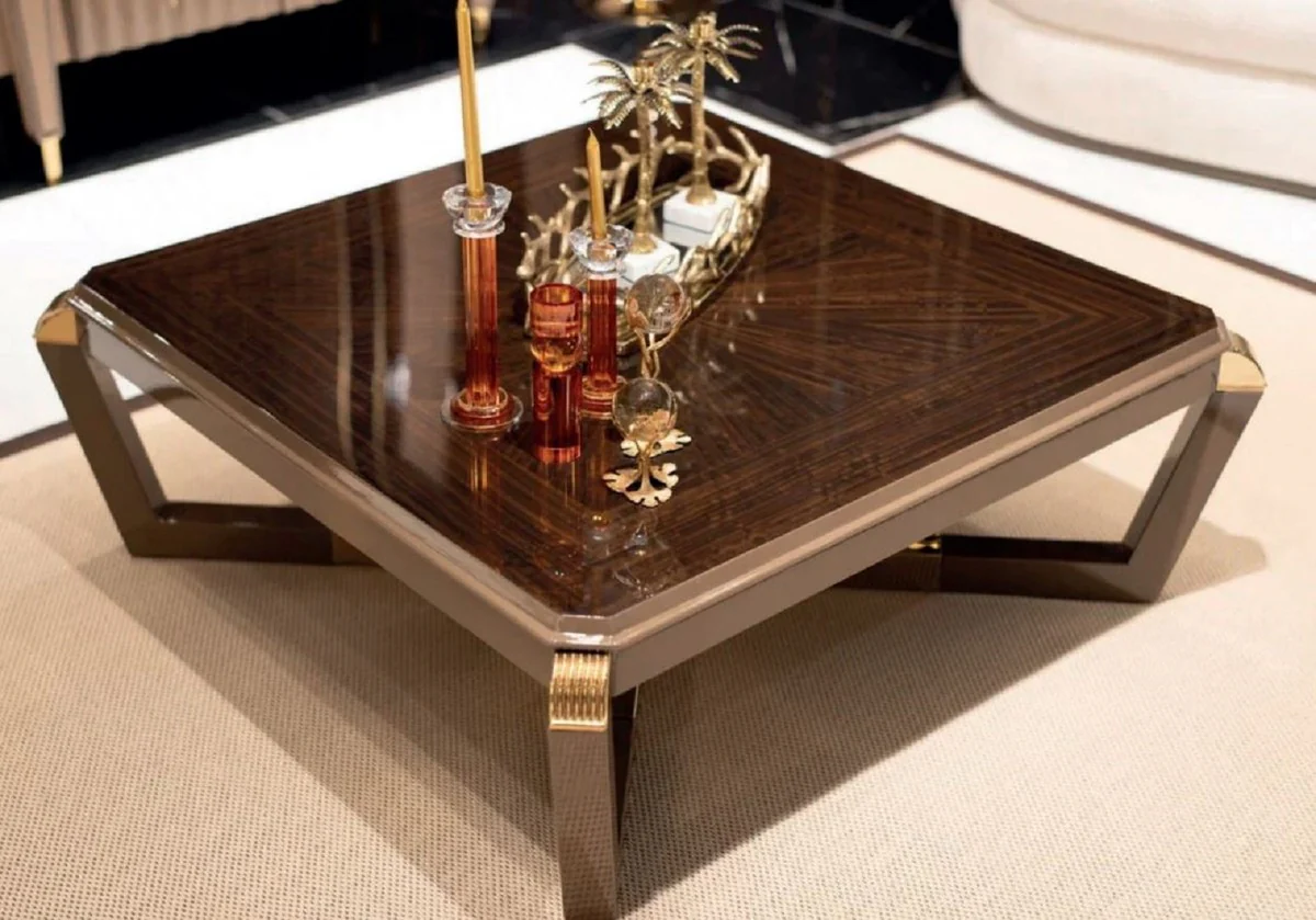 Luxury Coffee Table Brown / Gold - Square Solid Wood Living Room Table - Living Room Furniture - Luxury Furniture - Luxury Collection