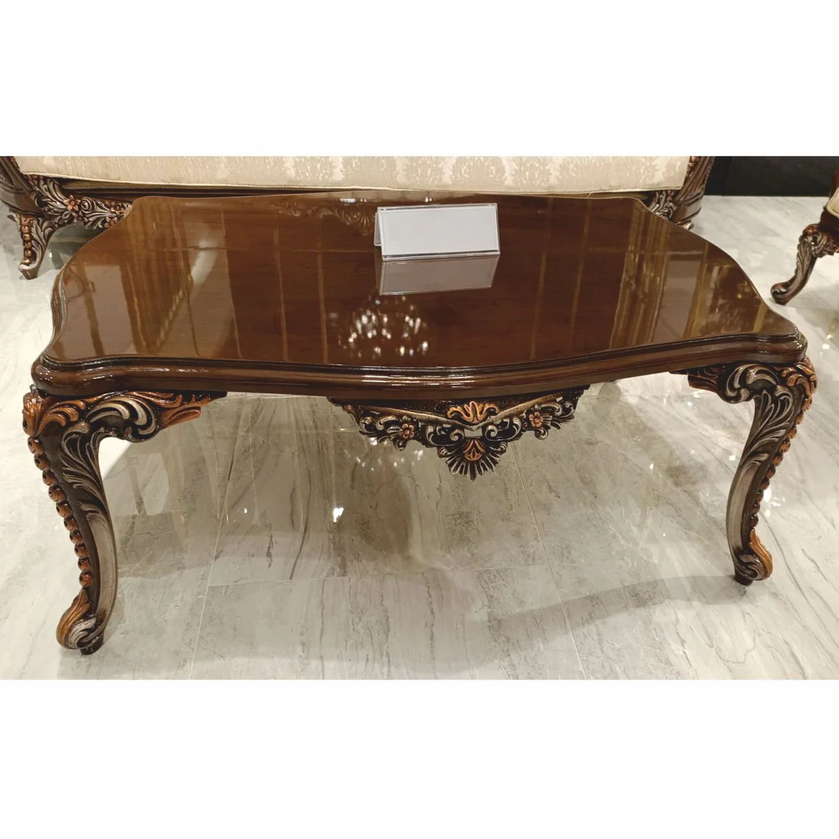 Luxury Baroque coffee table dark brown / gray / bronze 119 cm - Baroque furniture