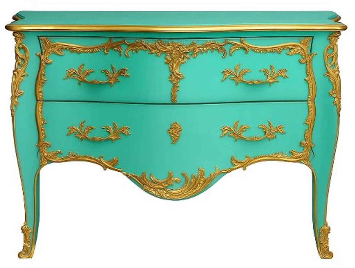 Baroque chest of drawers with 2 drawers antique mint green / gold - handmade solid wood chest of drawers in baroque style - handmade baroque furniture - noble & magnificent