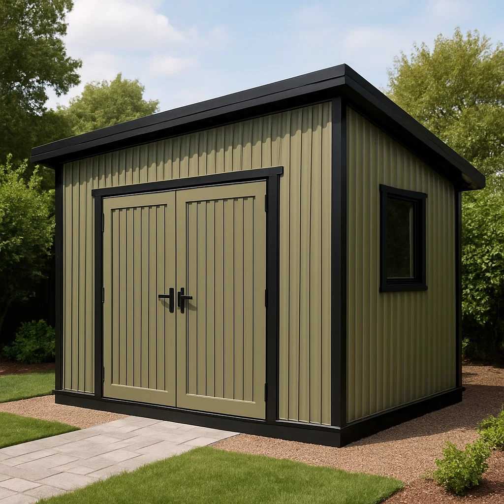 Gartenhaus aus olivgrünem Metall für den Außenbereich, 240×200×210 cm gHKZtam231bm