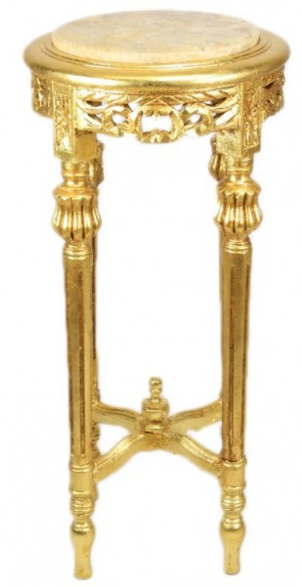 Baroque side table with cream marble top round gold 70 x 35 cm antique style - telephone flower table